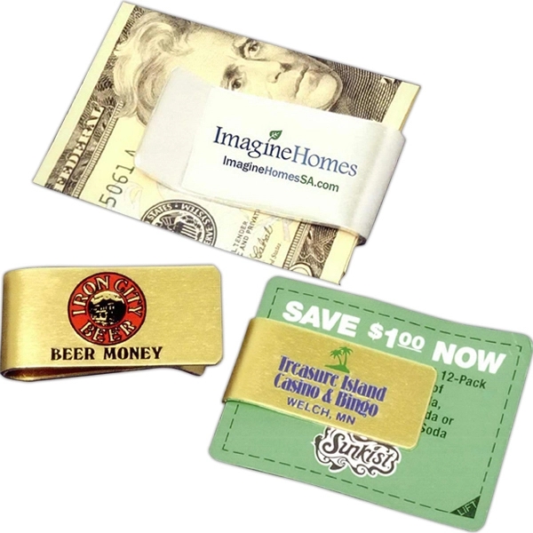 Rectangle shaped aluminum money clip. 4 imprinting styles available. Made in... from ASI 41080 Nelson Boone Co Inc / Alumaline® & Brass