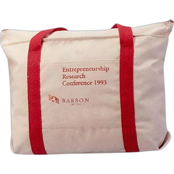 Jumbo canvas zip-top tote with front slash pocket and 1.5" wrap... from ASI 88782 Sport Systems Custom Bag Corp / Sport Systems Custom Bag