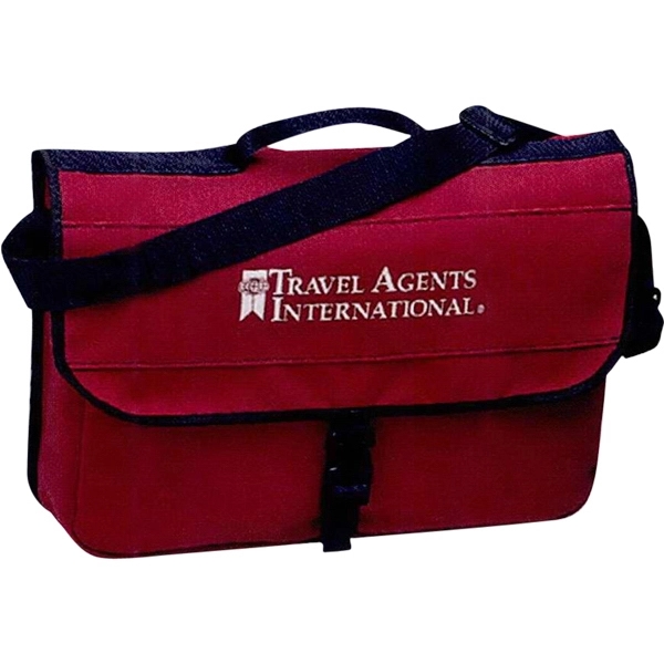 Courier pouch with quick release buckle on front flap and shoulder... from ASI 88782 Sport Systems Custom Bag Corp / Sport Systems Custom Bag