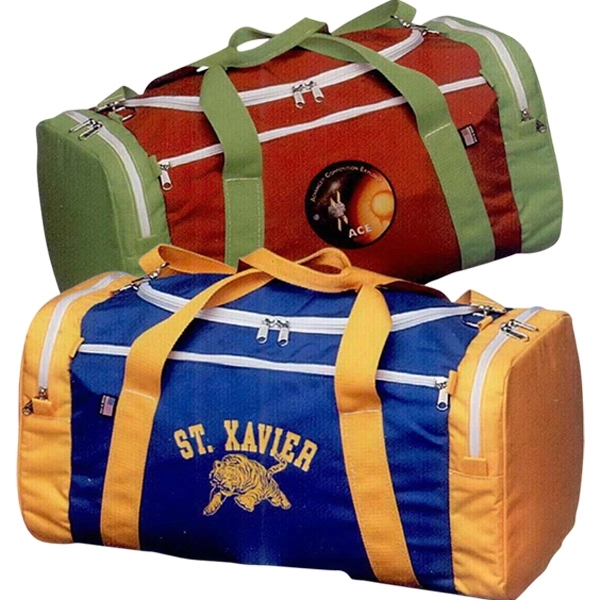 Multi-compartment duffel travel bag with shoulder strap, 20" x 12" x... from ASI 88782 Sport Systems Custom Bag Corp / Sport Systems Custom Bag