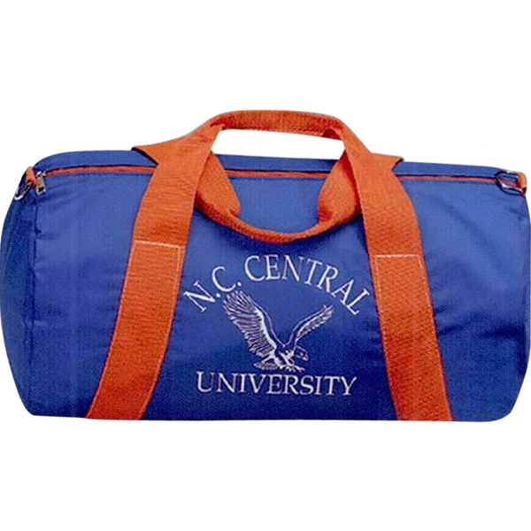 Barrel bag with top zipper, "D" rings and wrap around handles,... from ASI 88782 Sport Systems Custom Bag Corp / Sport Systems Custom Bag