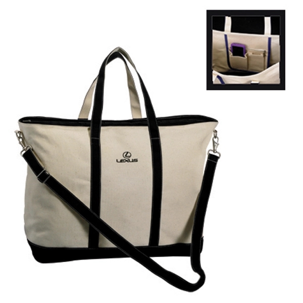 Canvas tote bag with closed interior seams, zippered top, detachable shoulder... from ASI 76730 Peerless Umbrella Co Inc / Threads By Peerless