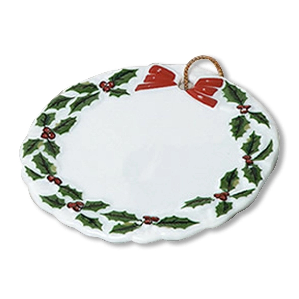 Embossed, colored wreath on round, flat ornament.... from ASI 68878 Mar's Line / Mar's Promotions / MAR's Line Mars China Collection