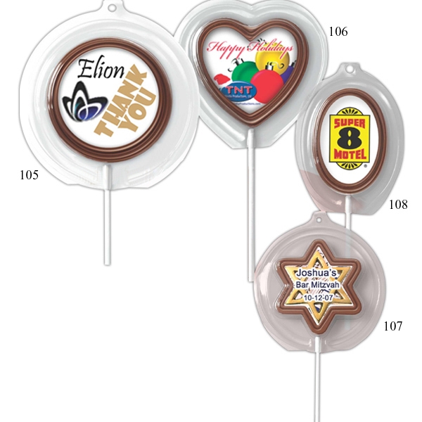 Heart - Chocolate candy deluxe lollipop with edible ink.... from ASI 35458 ZZ - NOT KNOWN, OLD IMPORT, ASI:35458