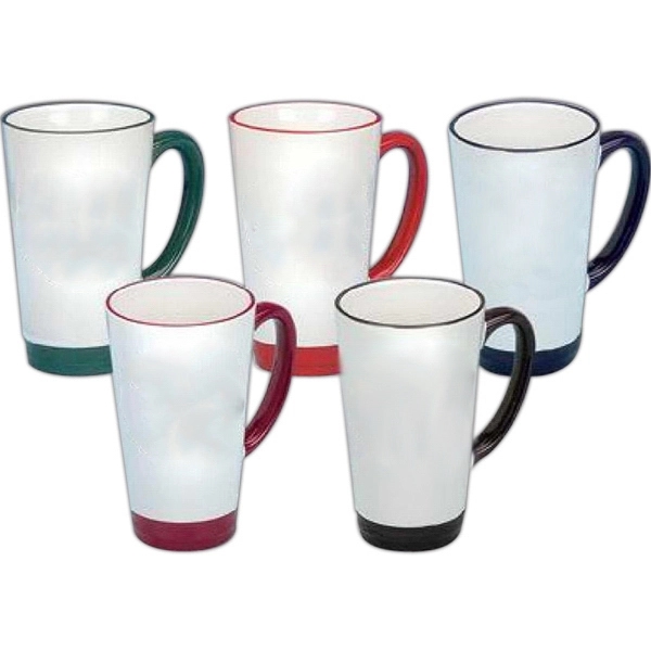 Funnel mug, white with orange trim, 16 oz.... from ASI 92133 777 Promotional Products Inc