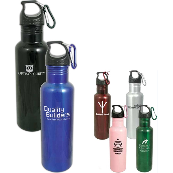 Tower - Stainless steel water bottle with carabiner on twist-on lid.... from ASI 31969 ZZ OLD/Drop - AdImages Drinkware & Arlington / AdImages Drinkware