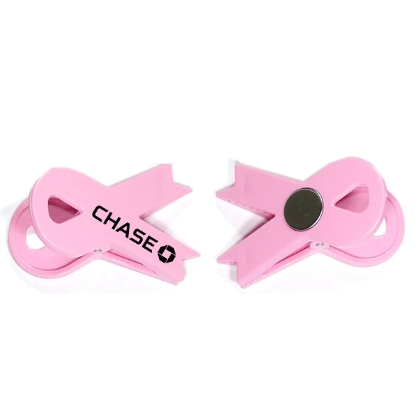 Jumbo size pink ribbon shaped magnetic memo clip holder with strong... from ASI 74585 Nu Promo International / Nu Promo Line