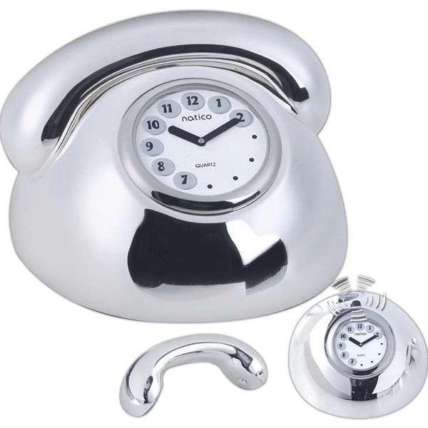 Silver telephone shape clock, lift receiver, and clock rings like a... from ASI 73010 Natico Originals Inc / Natico Originals