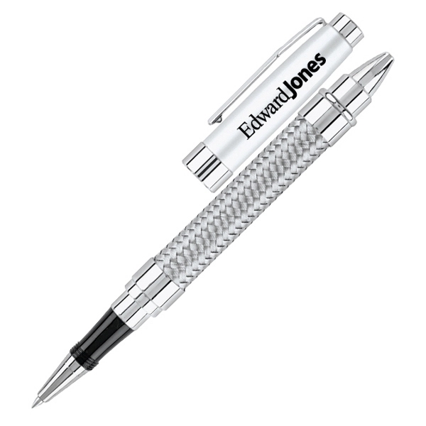 Heavy brass twist action ballpoint rollerball pen with matte silver cap.... from ASI 40544 Binaco / Binaline
