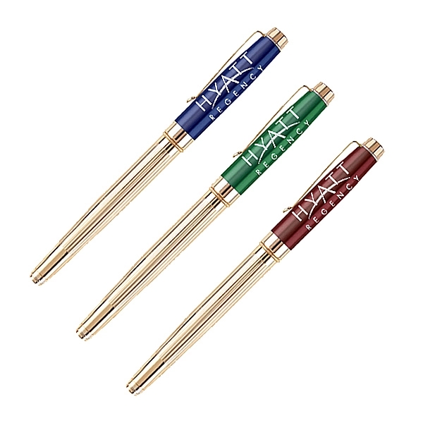 Twist action rollerball pen with polished gold textured lines barrel.... from ASI 40544 Binaco / Binaline