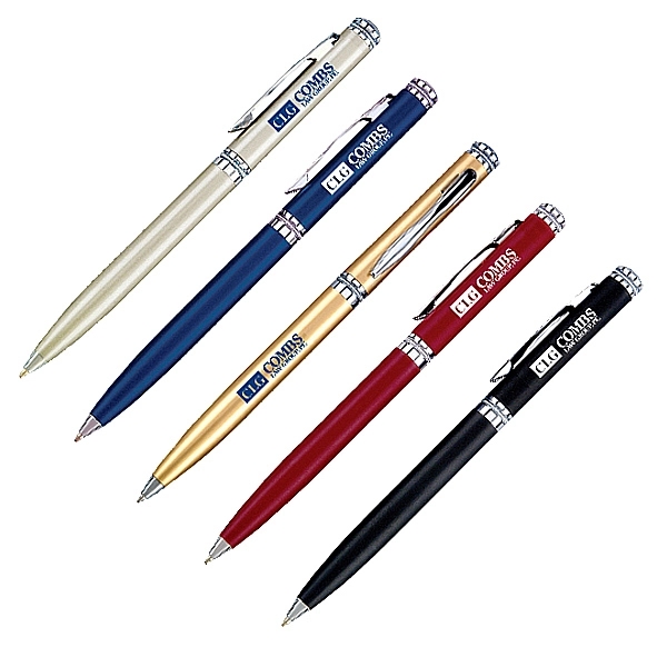 Twist action ballpoint pen with shiny chrome trim.... from ASI 40544 Binaco / Binaline