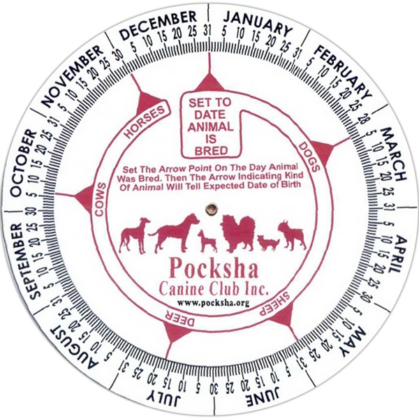 Animal gestation calculator, .020 white vinyl plastic, office or exam room... from ASI 78100 ZZ DROPPED - Pilgrim Plastic Products Inc