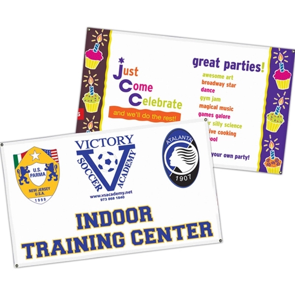 Durable scrimmed vinyl banner with grommets and braided nylon rope.... from ASI 77280 Pepco Poms / Pepco Poms