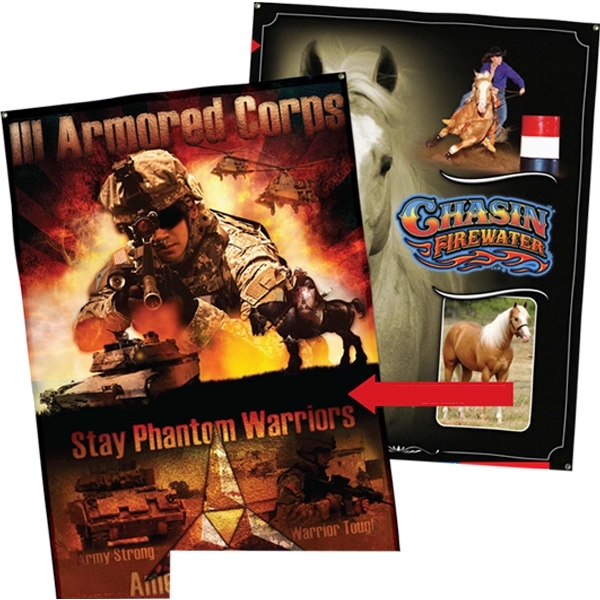 Durable scrimmed vinyl banner with grommets and braided nylon rope.... from ASI 77280 Pepco Poms / Pepco Poms