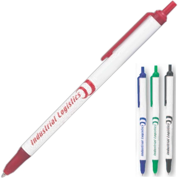 Push action white plastic pen with colored trim.... from ASI 42920 Busrel Inc