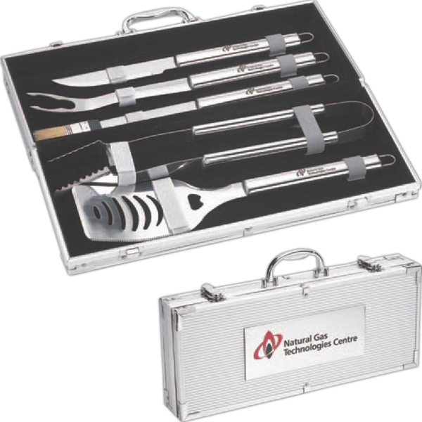 5 piece stainless steel BBQ tool set in latched silver case... from ASI 42920 Busrel Inc / Busrel
