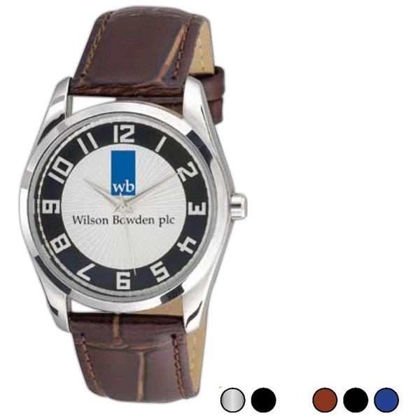 Alloy case watch with a black, brown, or blue simulated leather... from ASI 86230 Selco / A*Belle Promotional Time