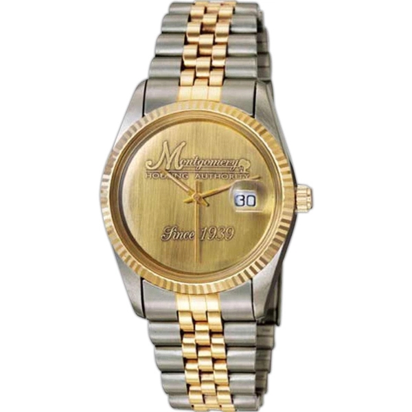 Water-resistant two-tone watch with medallion dial, stainless steel case, adjusting bracelet,... from ASI 86230 Selco