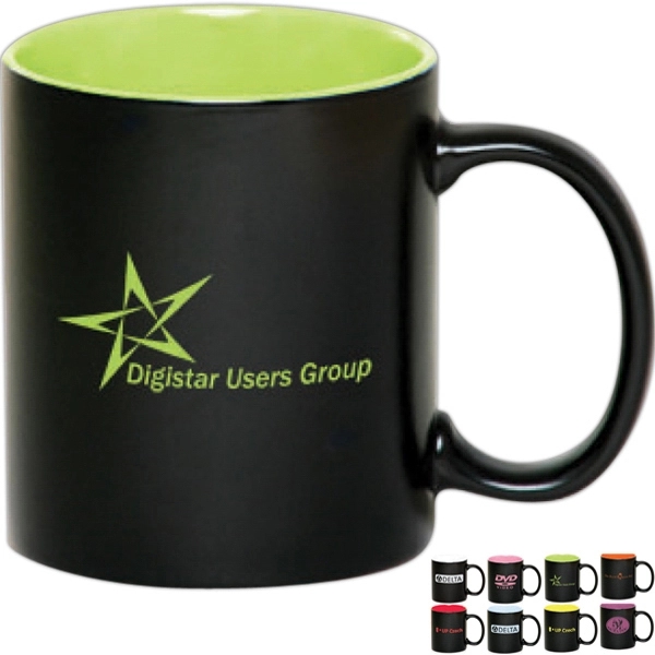 Black matte 11 oz mug with color interior.... from ASI 39552 BEL Promo