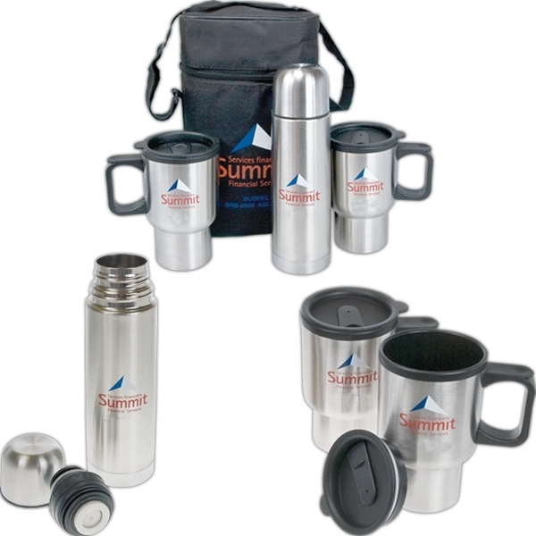 Stainless steel thermal trio in a black travel bag.... from ASI 42920 Busrel Inc