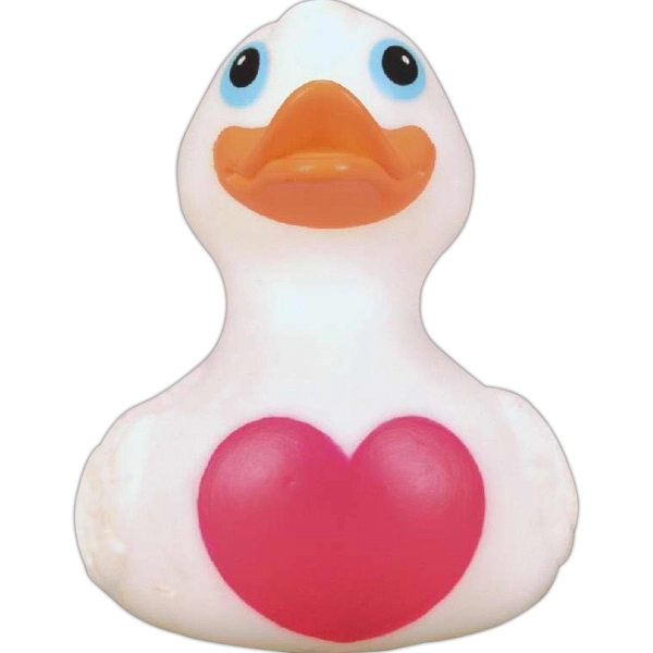 Rubber "big heart" designed duck, squeaking toy, balanced for floating.... from ASI 31977 Adline Industries Inc