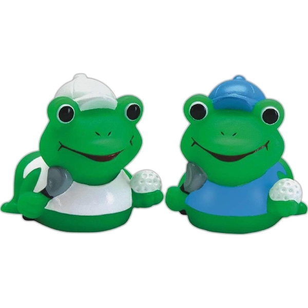 Squeaking mini green rubber golfer designed frog toy.... from ASI 31977 Adline Industries Inc