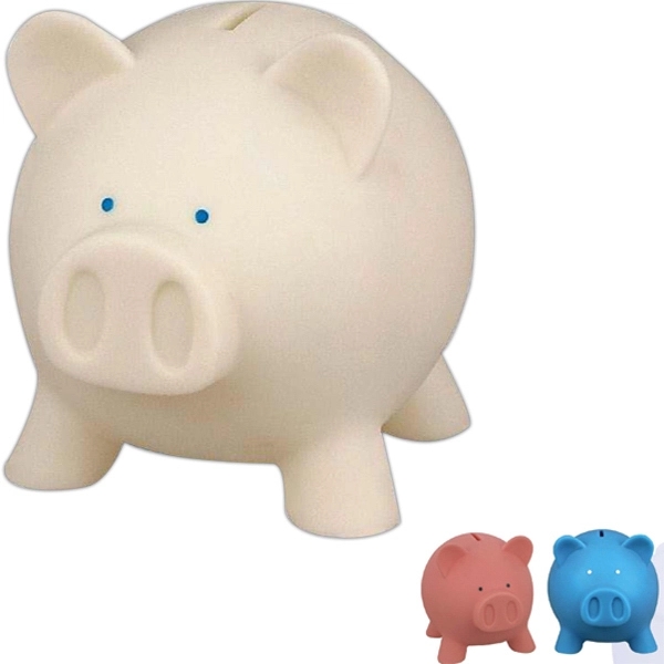 Rubber fat belly pig shaped coin bank with top slot for... from ASI 31977 Adline Industries Inc
