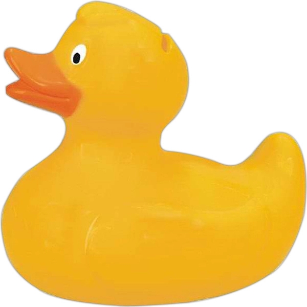 Plastic yellow rubber ducky shaped coin bank with top slot for... from ASI 31977 Adline Industries Inc