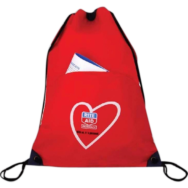 Drawstring backpack in 600 denier nylon with large front sleeve pocket.... from ASI 31977 Adline Industries Inc