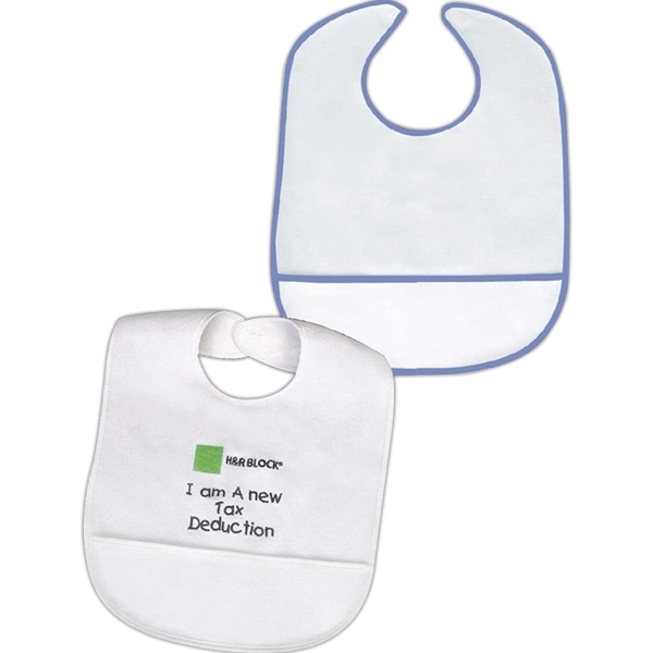 White terry cotton baby bib with colored piping, front pocket and... from ASI 31977 Adline Industries Inc