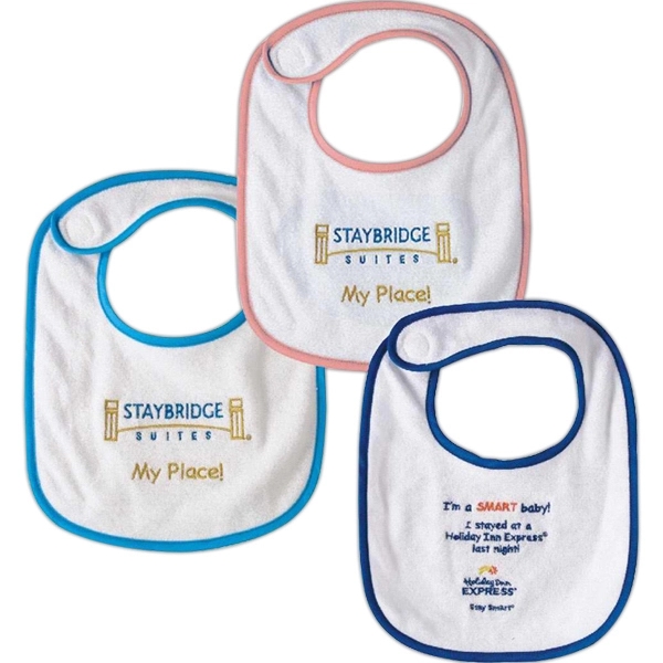 White terry cotton baby bib with colored piping.... from ASI 31977 Adline Industries Inc