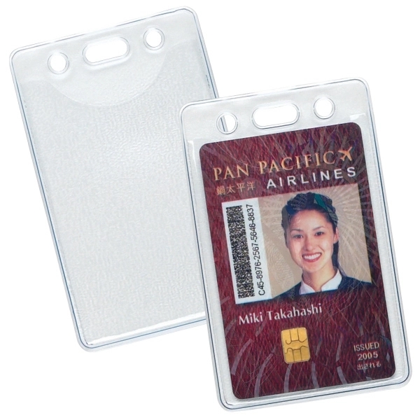 Clear vinyl vertical badge holder with chain holes at top. Blank.... from ASI 49470 DEVARA
