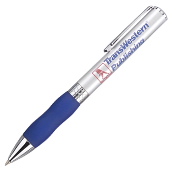 Twist action ballpoint pen with with wide body and satin chrome... from ASI 79535 Primetime / Primetime