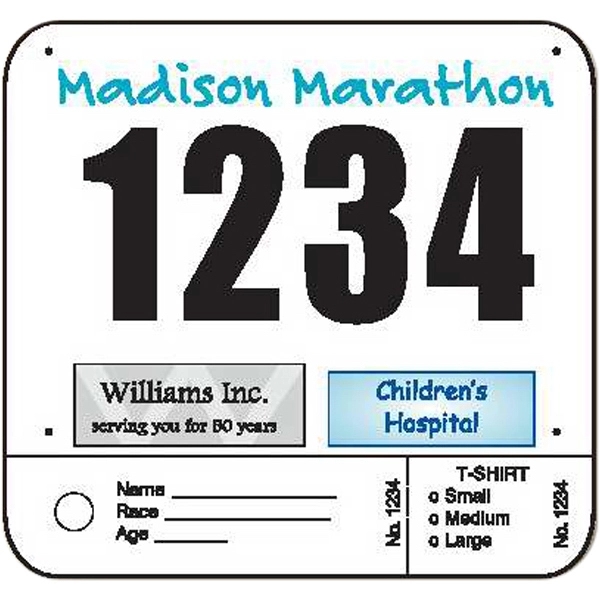 Pin on number with black numerals and two custom tags.... from ASI 37235 The Athletic Line