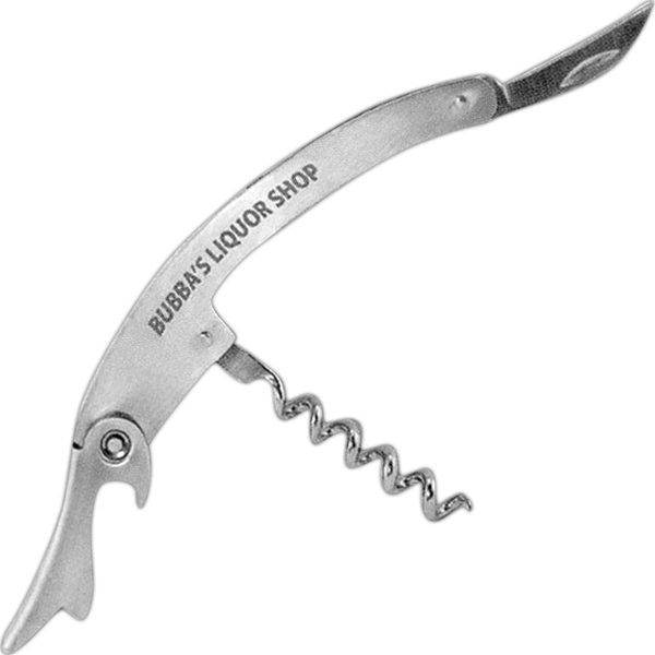 Nickel plated corkscrew with bottle opener, blade and laser engraving.... from ASI 62190 Illini