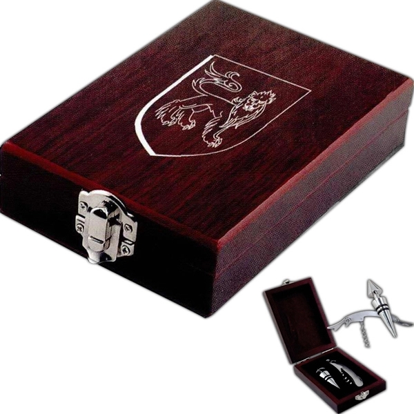 Wine gift set with rosewood box, silver corkscrew and stopper.... from ASI 62190 Illini