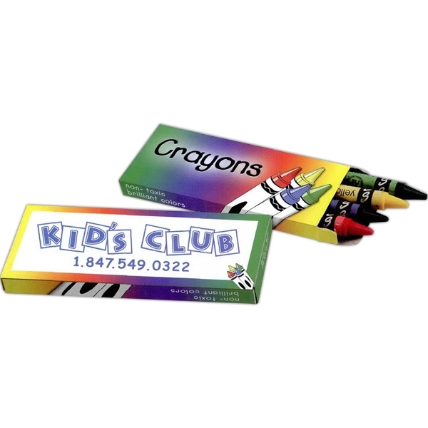 Four pack of crayons packed inside a multi-colored, customizable box.... from ASI 62190 Illini