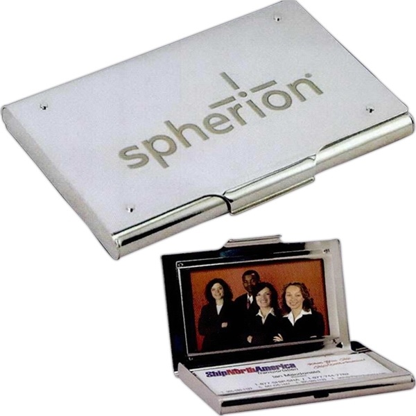 Silver business card holder with photo holder.... from ASI 62190 Illini