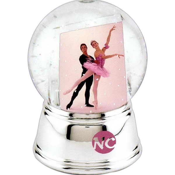 Sphere shaped snow globe with pliable surface, silver base and two... from ASI 62190 Illini