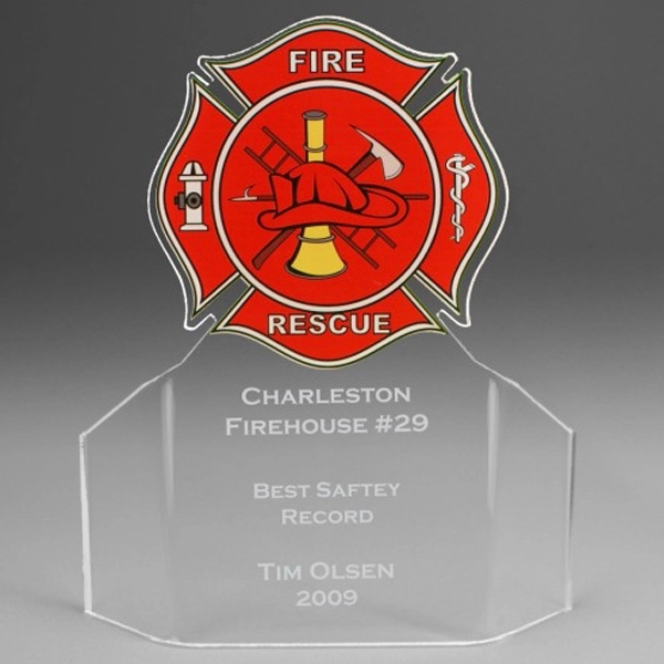 7" x 6" x 3/16" acrylic award with Maltese firemen design.... from ASI 45430 Clear Image Inc / Clear Image
