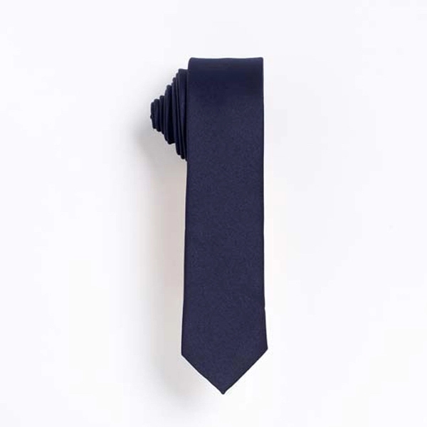 Navy blue slim 1-3/4" wide 100% polyester skinny neck tie. Also... from ASI 98085 Wolfmark