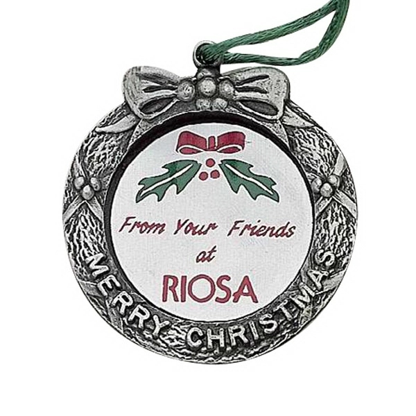 Merry Christmas wreath MC Design ornament with cord and antique pewter... from ASI 69240 MasterCast LTD / MasterCast