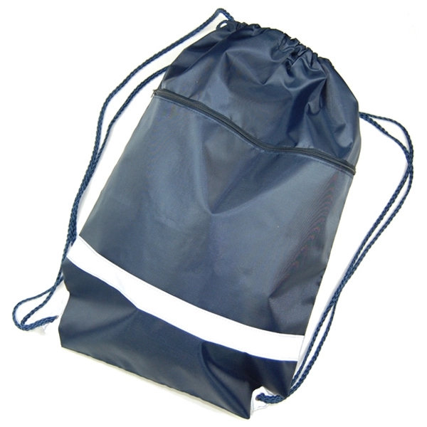Drawstring backpack with zipper pocket, 210 denier polyester.... from ASI 64845 Kin Image Inc