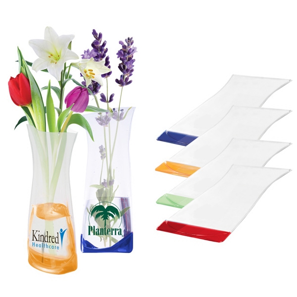 Flexible plastic vase; vase forms when filled with water, folds flat... from ASI 73464 ZZ OLD - Nationwide Promotions LLC / Full Color Line