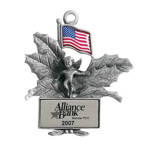 USA Holly MC Design ornament with cord and antique pewter finish.... from ASI 69240 MasterCast LTD / MasterCast