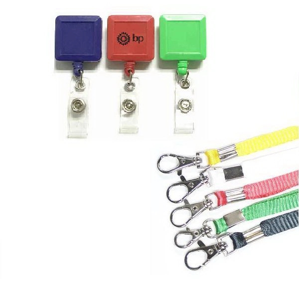 Square  retractable badge holder with lanyard.... from ASI 74585 Nu Promo International / Nu Promo Line