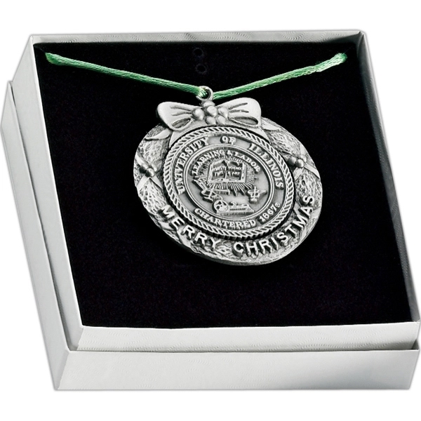 Merry Christmas antique pewter finish ornament with custom emblem.... from ASI 68760 Marken Industries / Marken