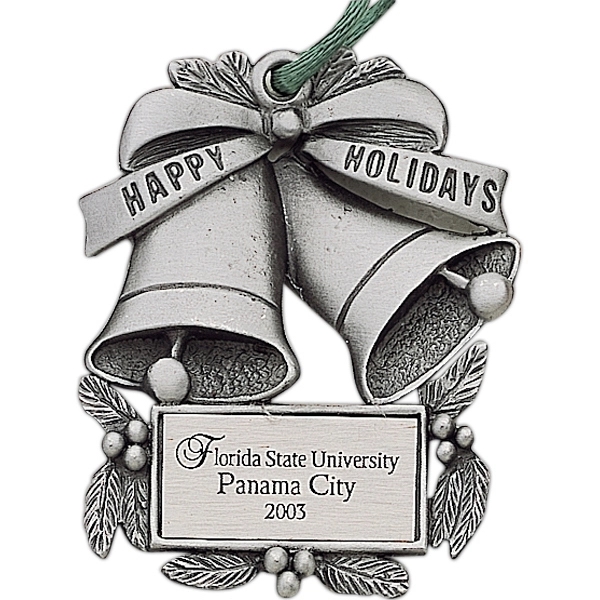 Bells Christmas ornament with cord and antique pewter finish.... from ASI 68760 Marken Industries / Marken