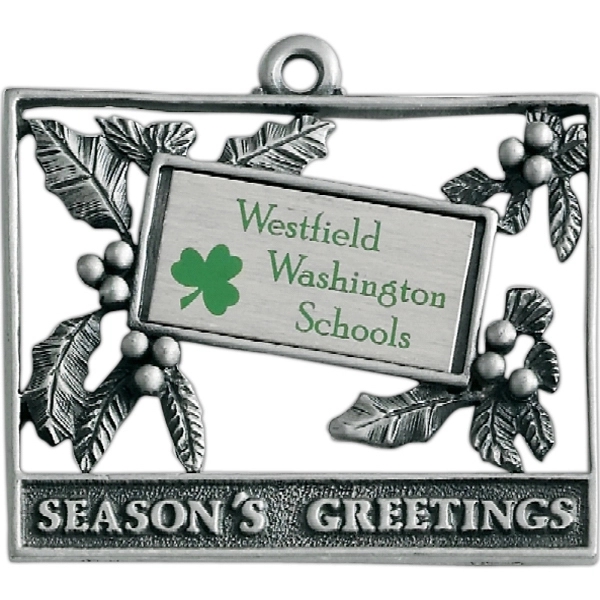 Holly cut-out Christmas ornament with cord and antique pewter finish.... from ASI 68760 Marken Industries / Marken