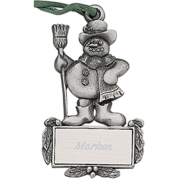 Snowman Christmas ornament with cord and antique pewter finish.... from ASI 68760 Marken Industries / Marken